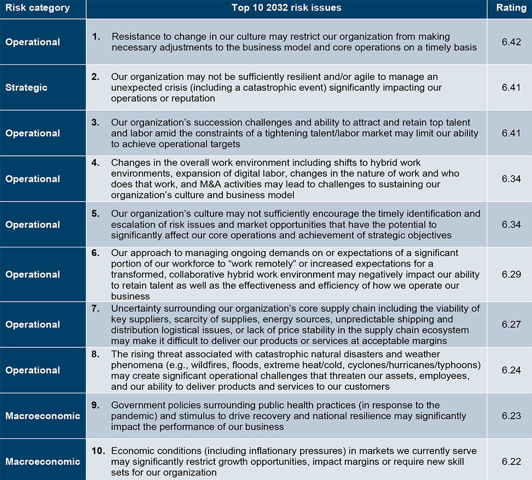 Top 10 2032 Risk Issues
